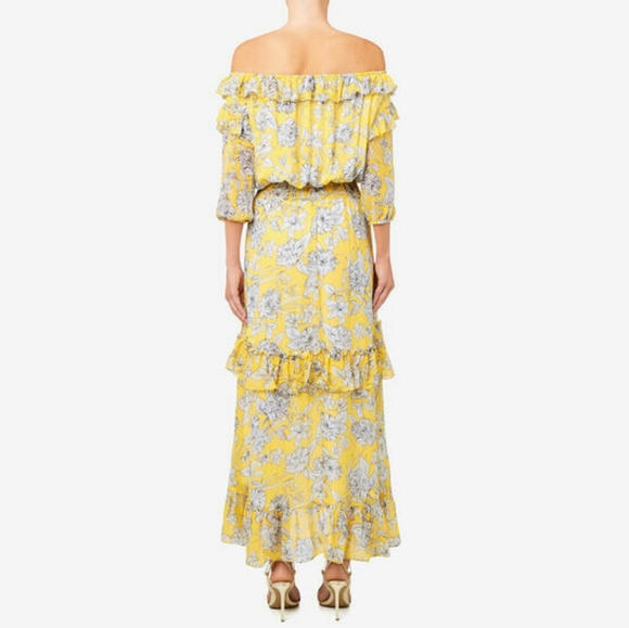 SEED HERITAGE Tiered Frill Yellow Floral Off The Shoulder Maxi Dress - Picture 4 of 9